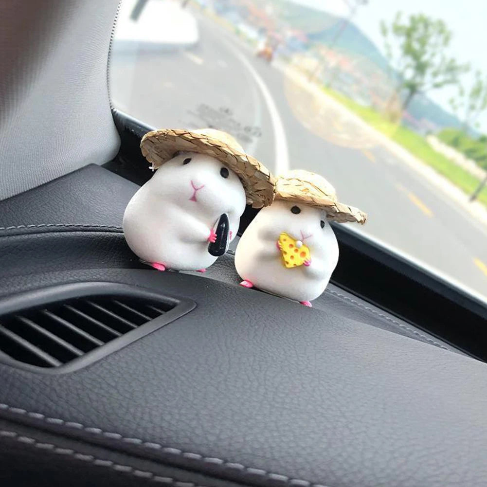 Car Decoration Straw Hat Hamster Car Accessories New Console Cute Doll Car Interior Pendant Car Decoration Cool Car Decoration