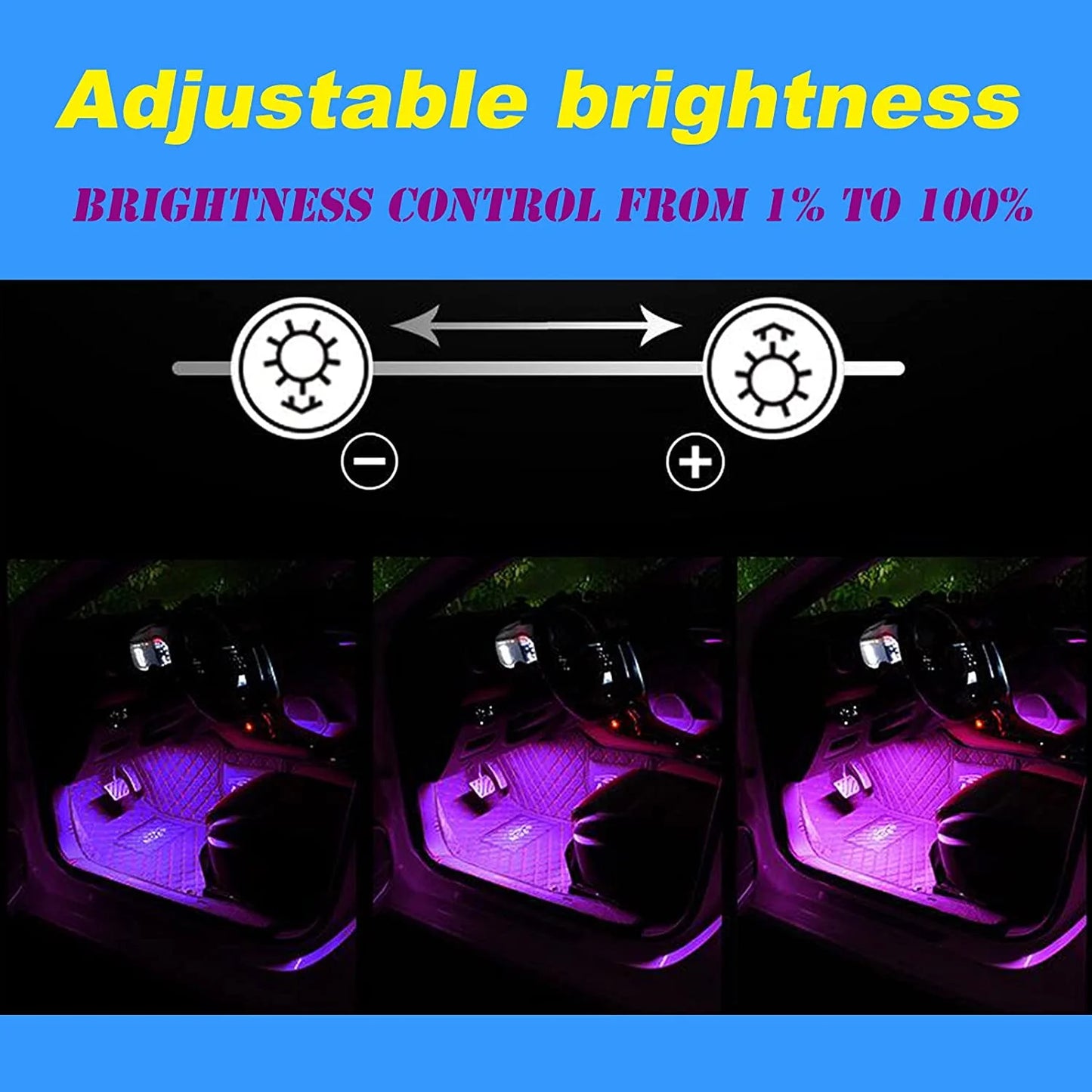 Multi-Color Strip Lights with App Control, Smart Interior 48 LED Car Lights with Music Mode, under Dash Interior Lights for Cars, Suvs, DC 12V, 4 Pcs