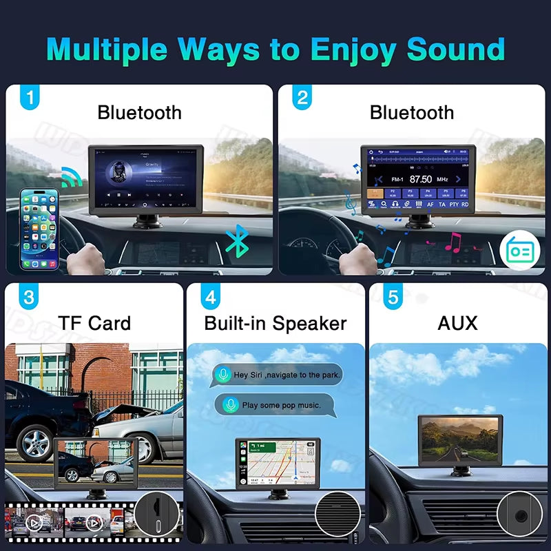 7Inch Portable Wireless Carplay Android Auto Car Radio Multimedia Video Player Touch Screen with AUX for Rear View Camera