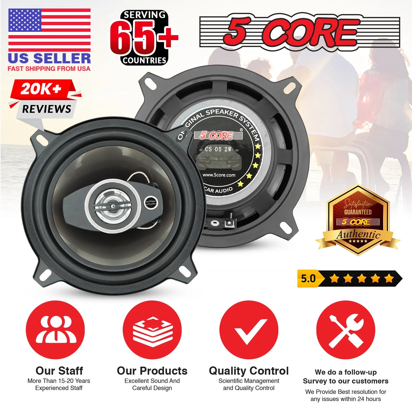 5 Core 2 Way 5" Car Speaker 350W Coaxial Component Speaker Universal Quick Easy Fit for Cars