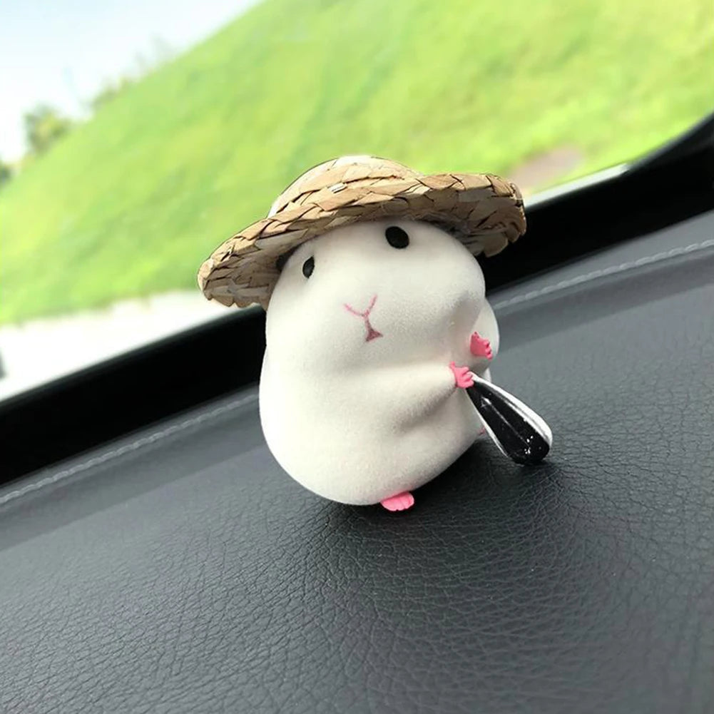 Car Decoration Straw Hat Hamster Car Accessories New Console Cute Doll Car Interior Pendant Car Decoration Cool Car Decoration