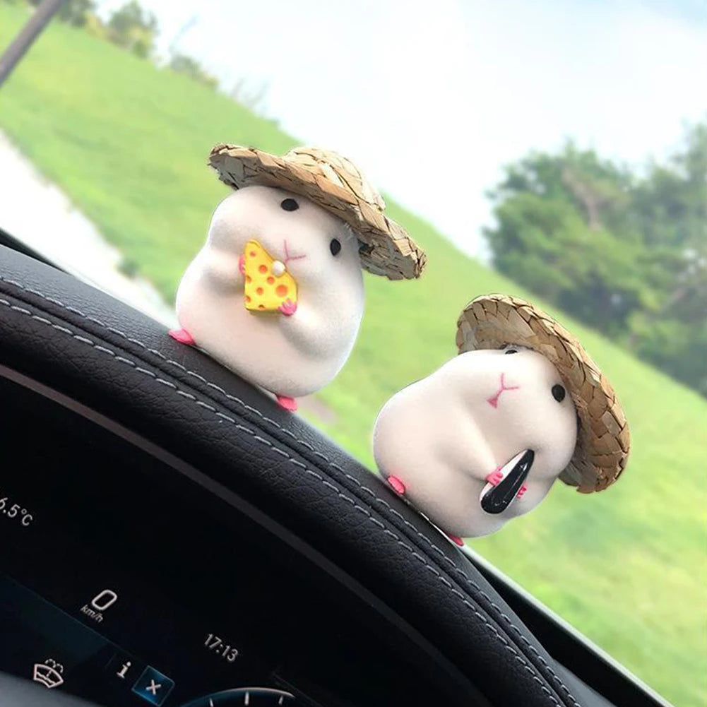 Car Decoration Straw Hat Hamster Car Accessories New Console Cute Doll Car Interior Pendant Car Decoration Cool Car Decoration