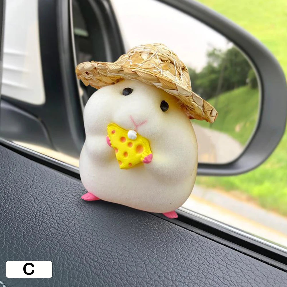 Car Decoration Straw Hat Hamster Car Accessories New Console Cute Doll Car Interior Pendant Car Decoration Cool Car Decoration