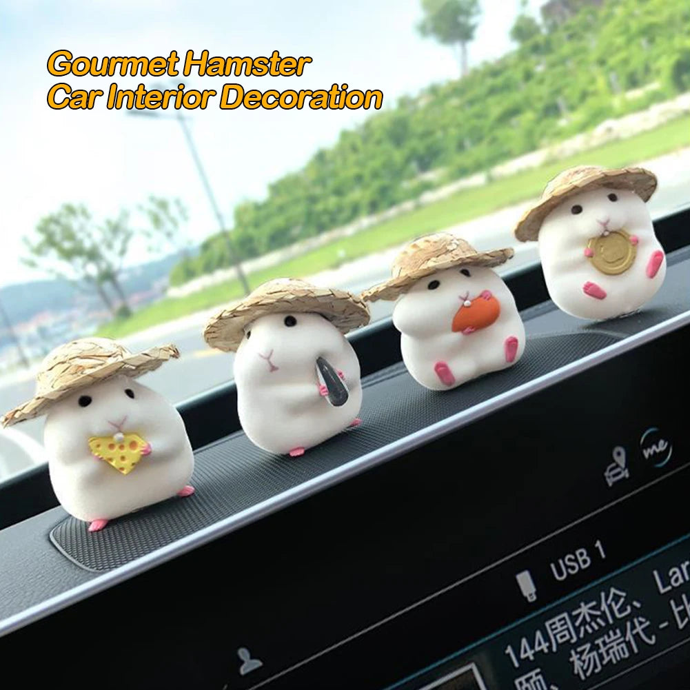 Car Decoration Straw Hat Hamster Car Accessories New Console Cute Doll Car Interior Pendant Car Decoration Cool Car Decoration