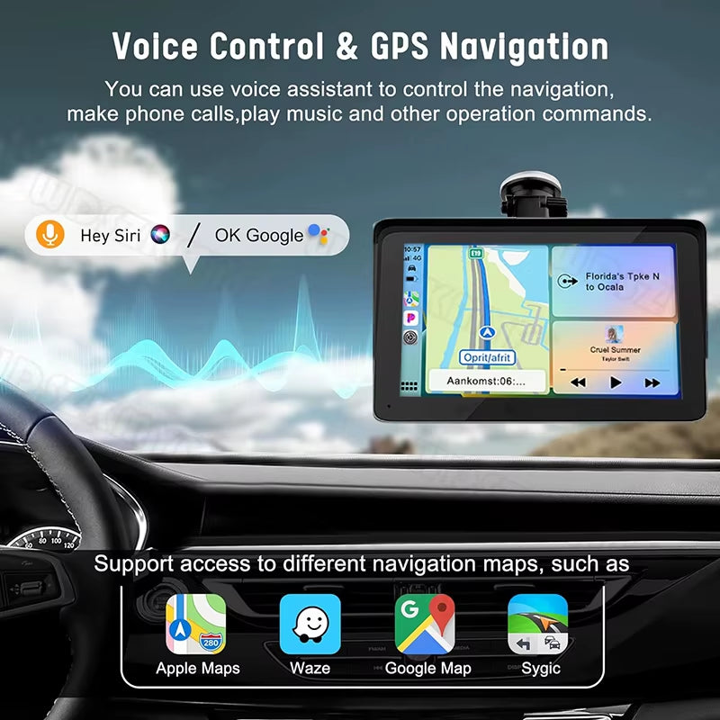 7Inch Portable Wireless Carplay Android Auto Car Radio Multimedia Video Player Touch Screen with AUX for Rear View Camera