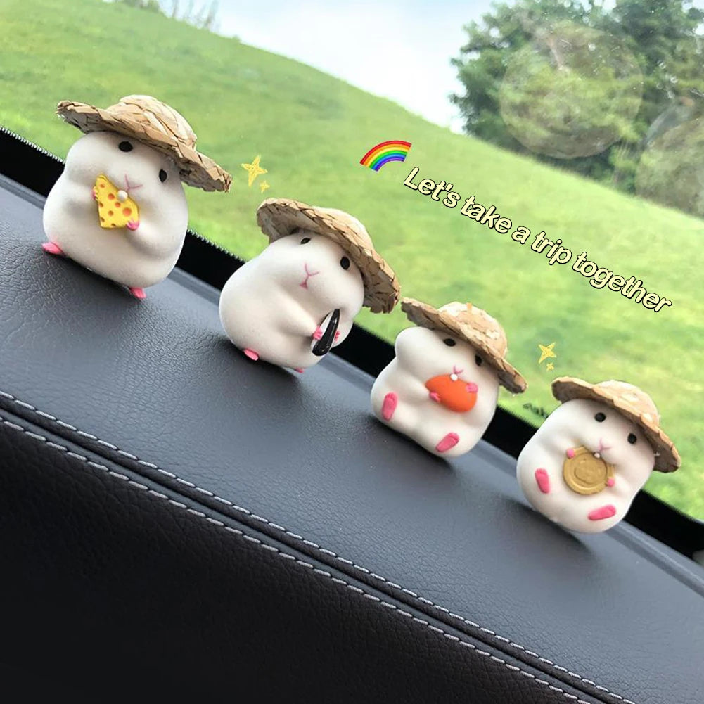 Car Decoration Straw Hat Hamster Car Accessories New Console Cute Doll Car Interior Pendant Car Decoration Cool Car Decoration