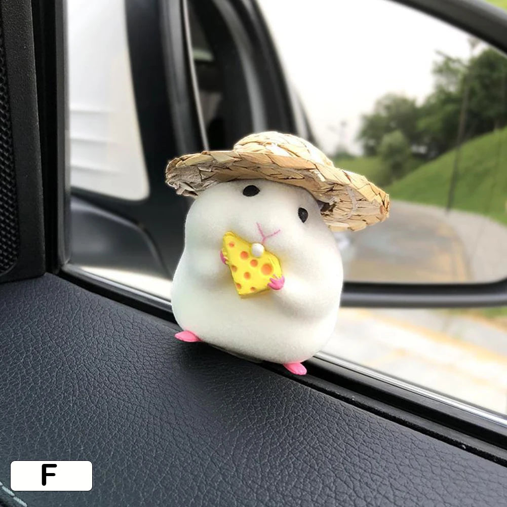 Car Decoration Straw Hat Hamster Car Accessories New Console Cute Doll Car Interior Pendant Car Decoration Cool Car Decoration