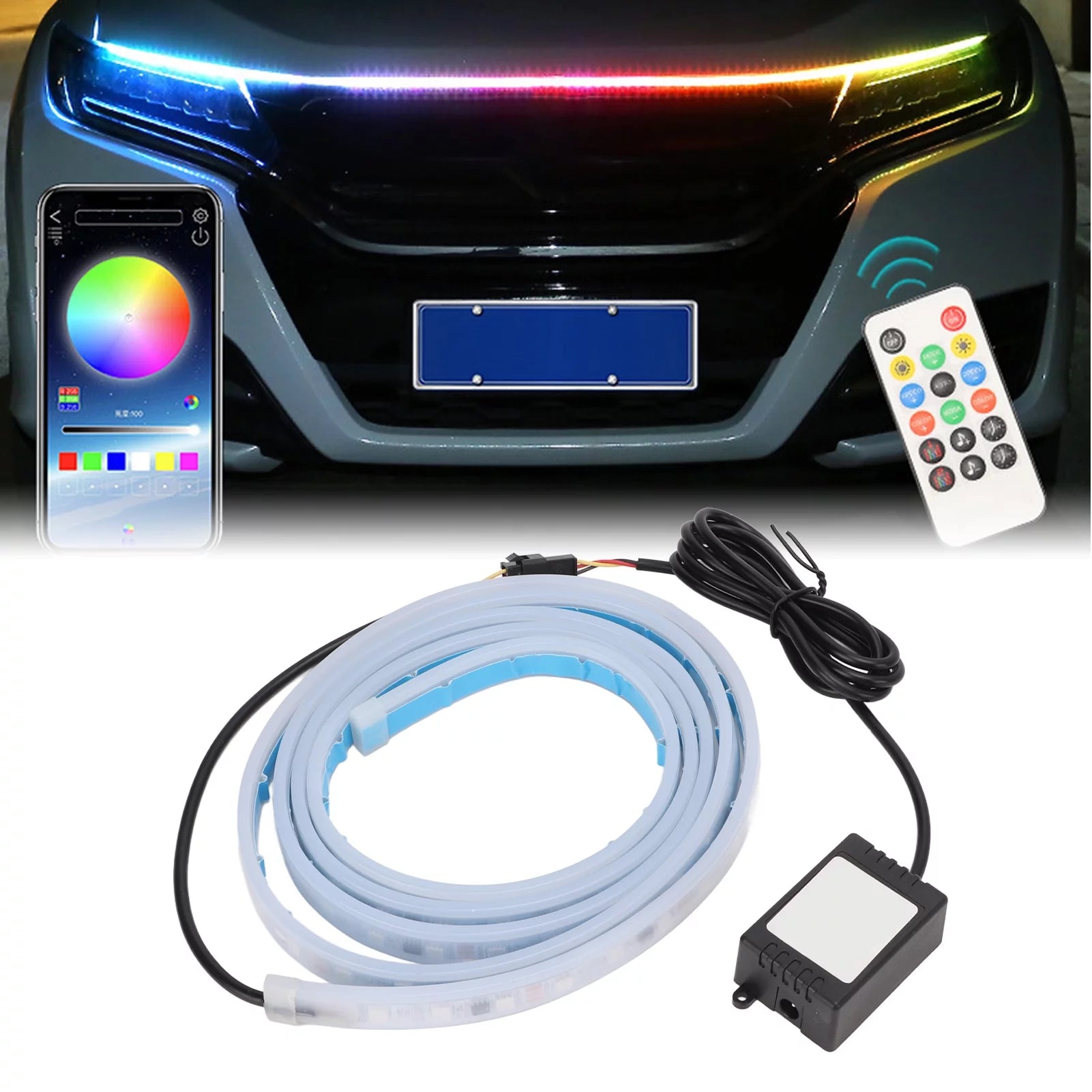 Car Exterior Ambient Lighting,70 in Car Hood Strip Light 12V RGB Waterproof Multicolor Light APP Control Car Exterior LED Strip Light,Car Hood Light Strip