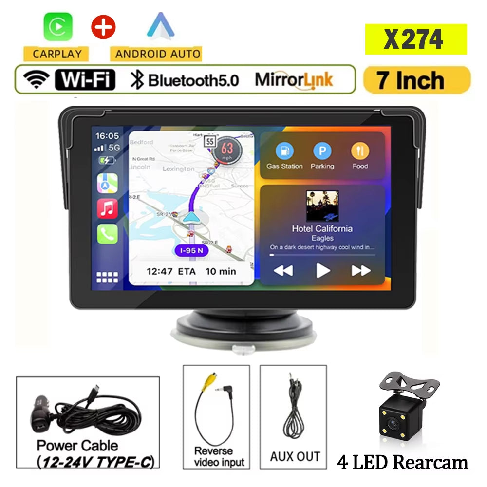 7Inch Portable Wireless Carplay Android Auto Car Radio Multimedia Video Player Touch Screen with AUX for Rear View Camera