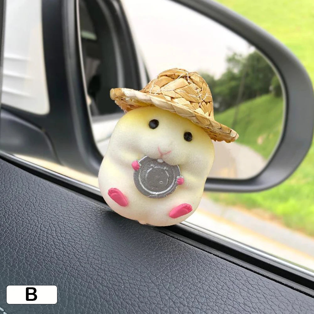 Car Decoration Straw Hat Hamster Car Accessories New Console Cute Doll Car Interior Pendant Car Decoration Cool Car Decoration