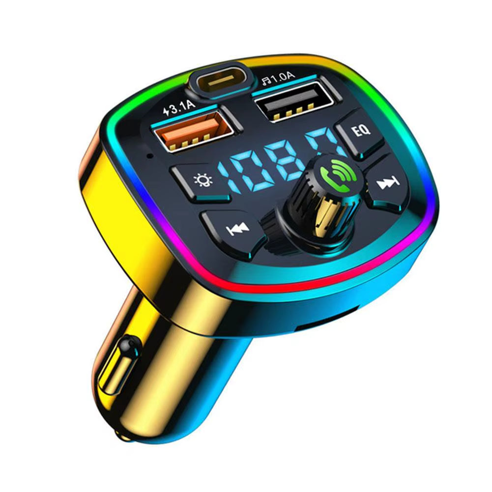 Car FM Transmitter Bluetooth 5.0 Hands-Free PD 20W QC3.0 MP3 Modulator Player Audio Receiver with Colorful Lights