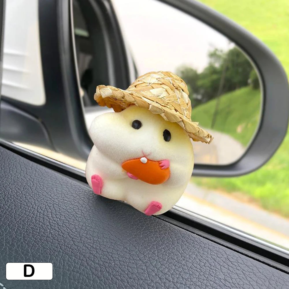 Car Decoration Straw Hat Hamster Car Accessories New Console Cute Doll Car Interior Pendant Car Decoration Cool Car Decoration