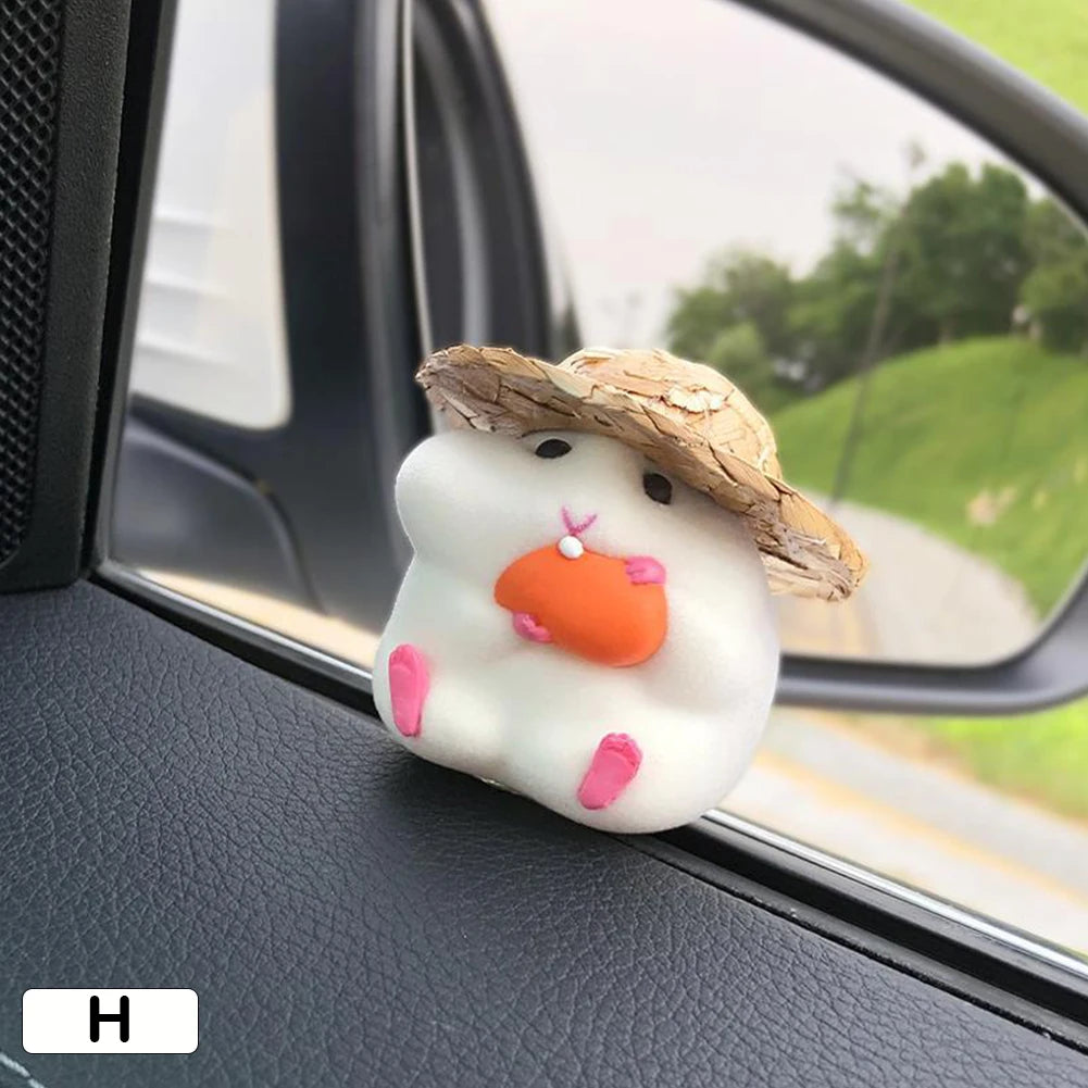 Car Decoration Straw Hat Hamster Car Accessories New Console Cute Doll Car Interior Pendant Car Decoration Cool Car Decoration