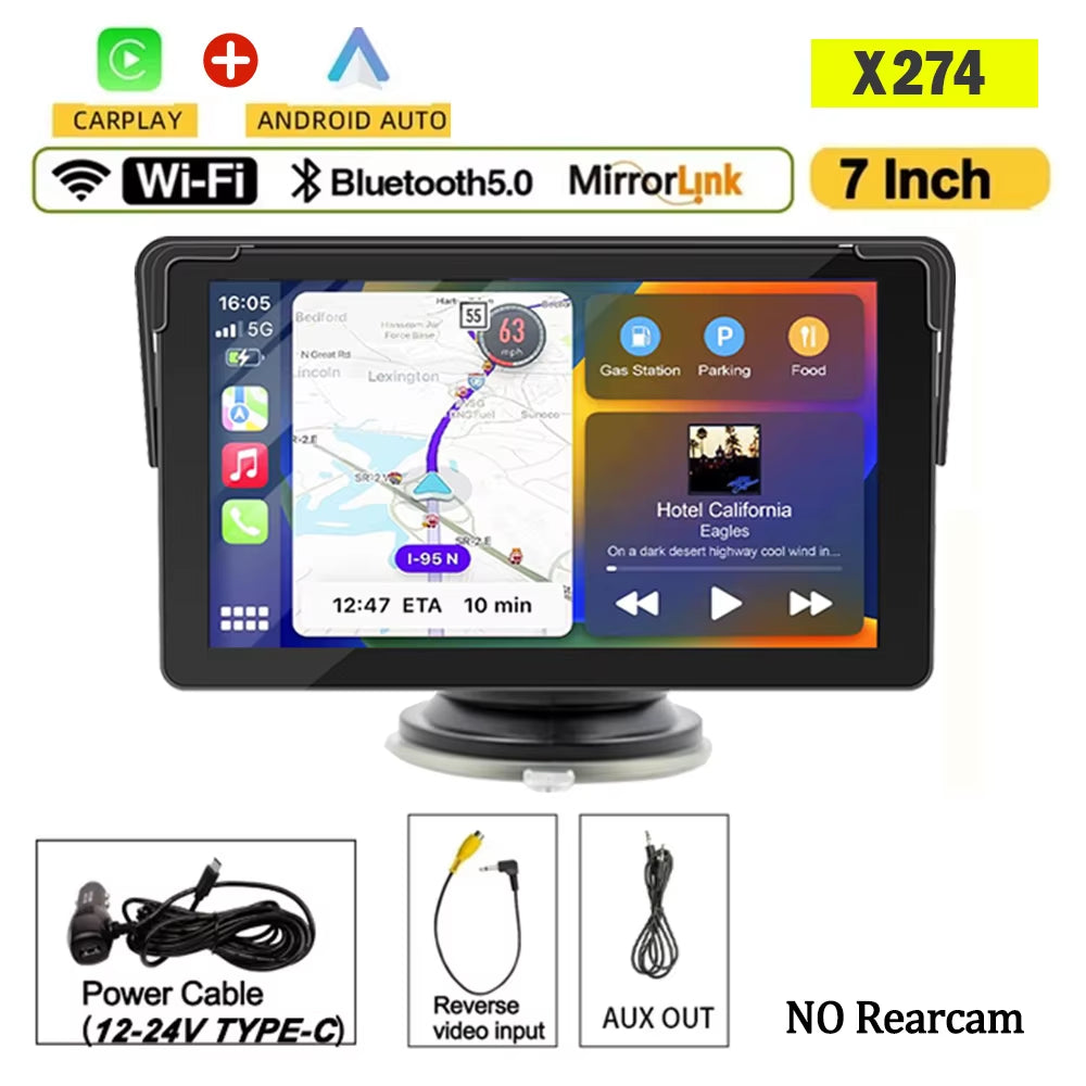 7Inch Portable Wireless Carplay Android Auto Car Radio Multimedia Video Player Touch Screen with AUX for Rear View Camera