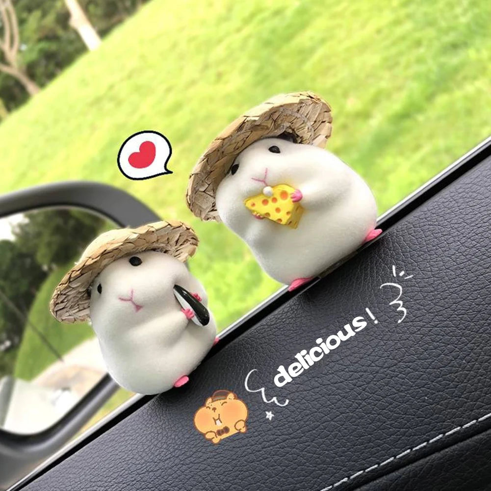 Car Decoration Straw Hat Hamster Car Accessories New Console Cute Doll Car Interior Pendant Car Decoration Cool Car Decoration