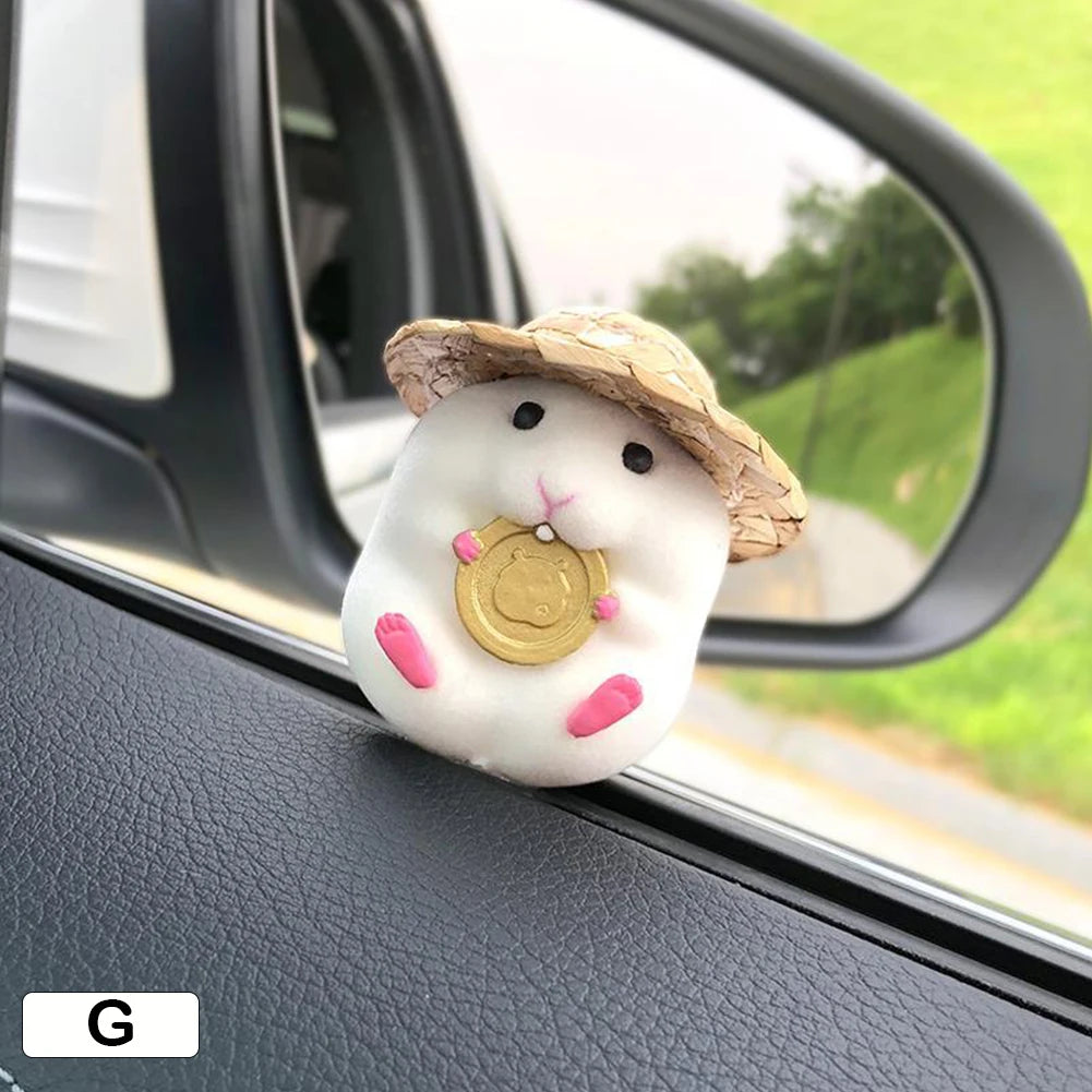 Car Decoration Straw Hat Hamster Car Accessories New Console Cute Doll Car Interior Pendant Car Decoration Cool Car Decoration